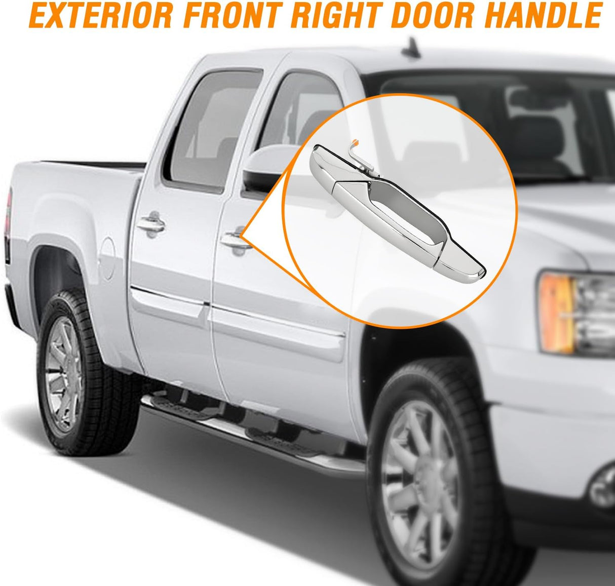 Exterior Front Right Passenger Car Door Handle Compatible with 2007 08 09 10 11 12 13 Chevy Silverado Suburban Tahoe GMC Sierra Yukon Cadillac Escalade Replaces #80545,25960526,15915150,Chrome