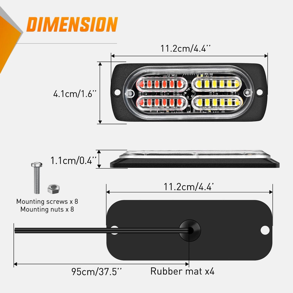 4PCS 24LED Emergency Strobe lights 12V 24V Red White Surface Mount Grille Hazard Safety Warning Light Sync Feature Side Flashing Marker Flash for Car Truck Campers