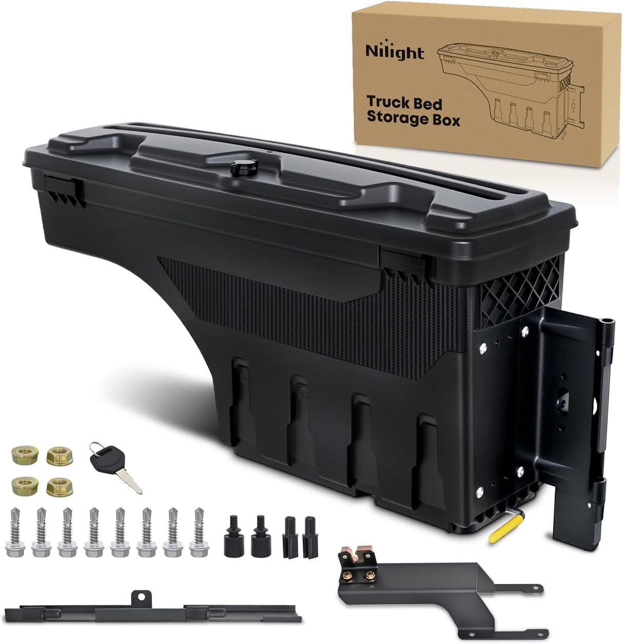 Truck Bed Tool Box Right Passenger Side Truck Tool Box Fit for Ford F-250/350 Super Duty 2017-2021 ABS Swing Case Truck Bed Storage Box with Lockable Lid Waterproof Wheel Well Toolbox Black