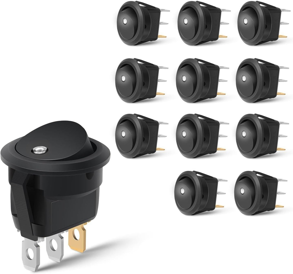 12PCS Round Rocker Switches 12V 24V 20A White LED Toggle swtiches SPST 3 Pin 2 Position for Car Truck Vehicle Boat Marine Rocker On Off Control