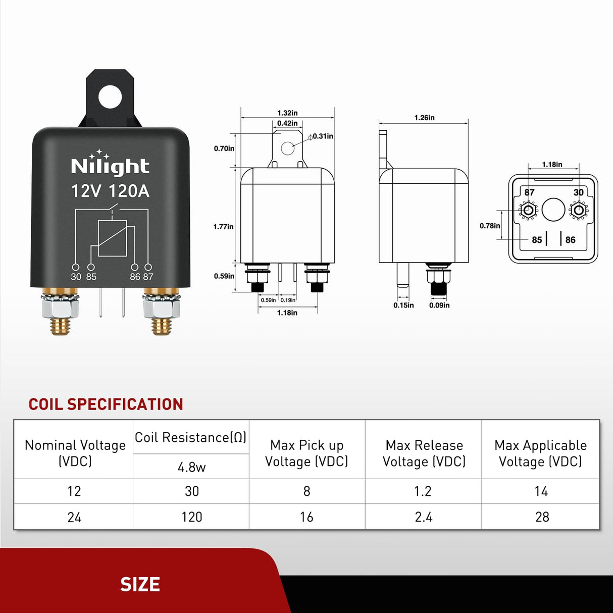 120A Starter Relay 4 Pin Split Relays Switch 12V Continuous Heavy Duty SPST High Current 4 Terminal Car Starter On Off Control for Automotive Car Truck RV Camper