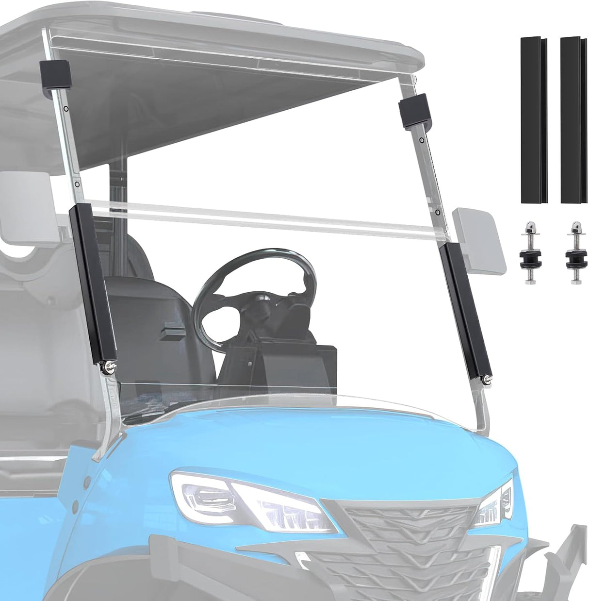 Golf Cart Windshield for Front Window Foldable Windproof UV Protection Compatible with Club Car Precedent Gas or Electric 2004-Up, Scratch and Impact Resistant, Clear Acrylic