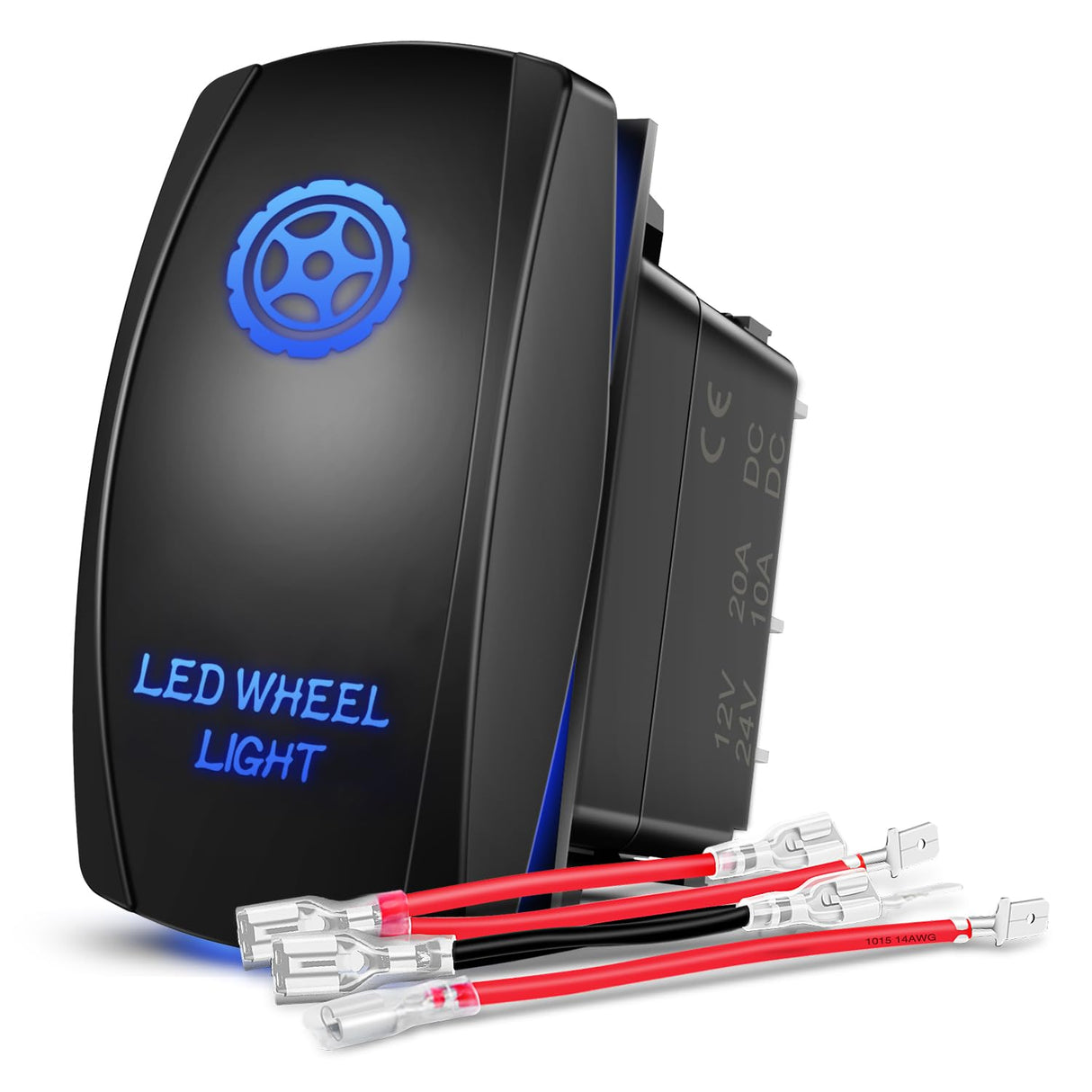 LED Wheel Light Rocker Switch Led Bar 5 Pin Laser On Off SPST Switches 20A/12V 10A/24V Blue with Jumper Wires Set for Cars Trucks Boats ATVs UTVs RVs