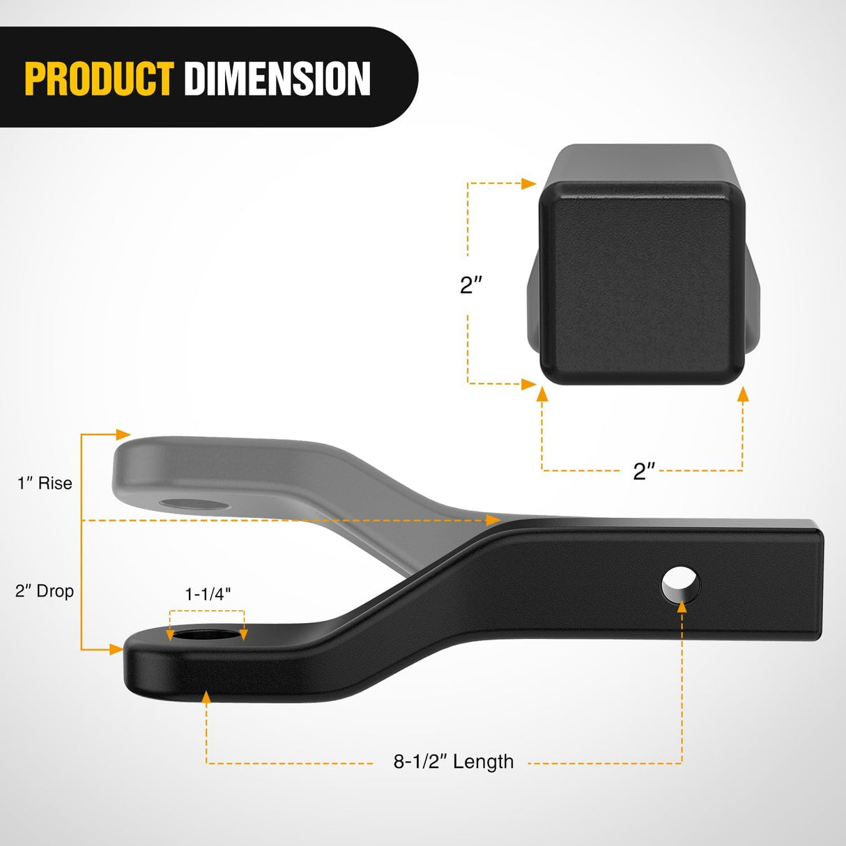 Forged Trailer Hitch Mount Fits 2 Inch Receiver Square 5/8 Inch Hitch Pin Clip 17000 lbs 2 Inch Drop, 1-1/4 Inch Hole, Gloss Black Powder Coat