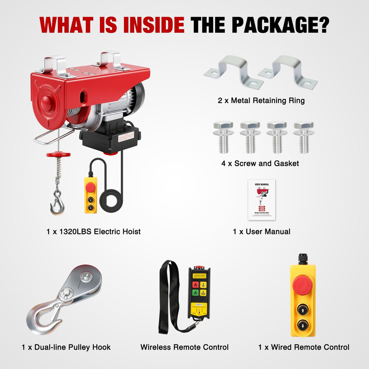 1320LBS Electric Hoist 110V Electric Winch with Wireless & Wired Remote Control, Single/Double Slings 39FT Lifting Height Lift Hoist Material Handling Tool for Warehouses Factories Garage