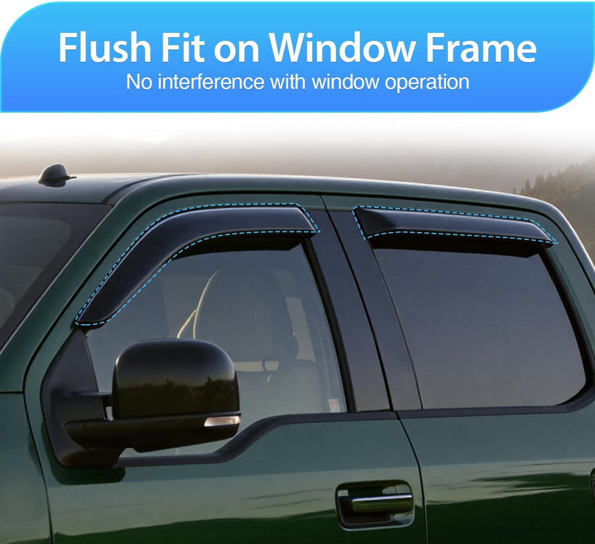 Rain Guards for 2015-2025 Ford F150 SuperCrew | For 2017-2025 Ford Raptor Crew Cab, 2017-2025 Ford F250 F350 F450 F550 Super Duty Crew Cab, Outside Mount Window Visor, 4PCS