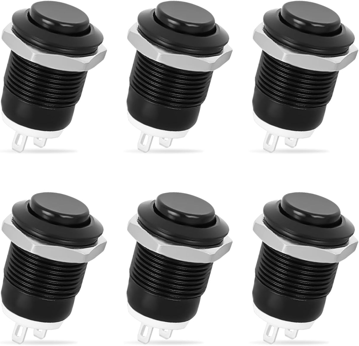 12mm Momentary Push Button Switch 6PCS 12V Waterproof Black Metal Small Round Power Push Button Switches 2 Pin for Car Automotive Truck Boat Marine Off-Road Vehicle