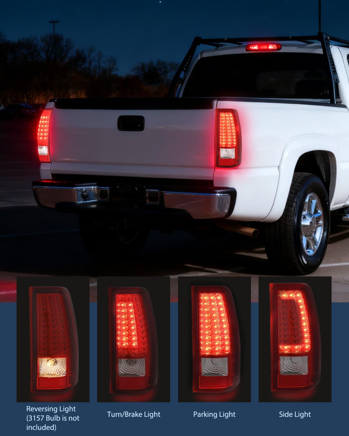 Taillight Assembly Compatible with 2003 2004 2005 2006 Chevy Silverado 1500 1500HD 2500 2500HD 3500 2007 Chevrolet Classic Incandescent Type Upgrade LED Tail Lights Rear Brake Lamps
