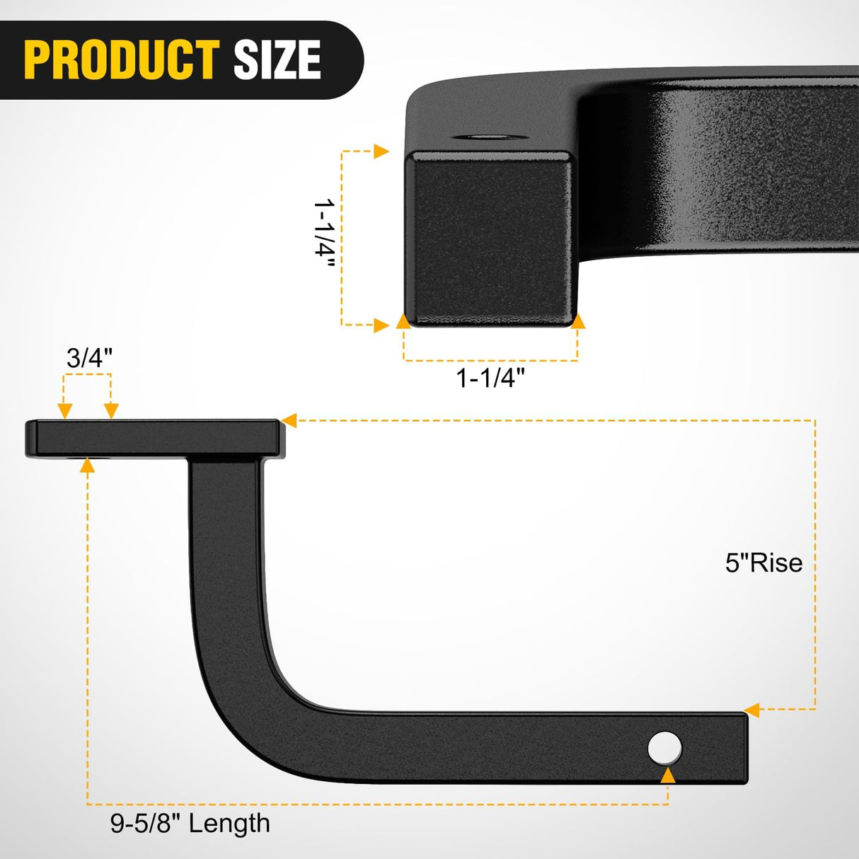 Trailer Hitch Ball Mount Fits 1-1/4 Inch Receiver Square | with 1/2 Inch Hitch Pin Clip 2000 lbs 5 Inch- Rise 3/4 Inch- Hole Gloss Black Powder Coat