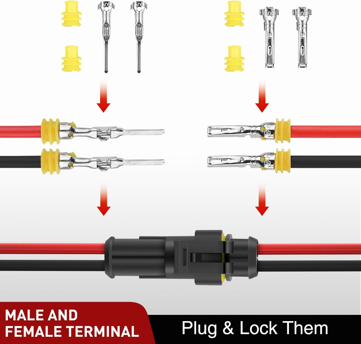 200PCS 2 Pin Electrical Connector Plug Male Female Terminal Wire Connector Nilight