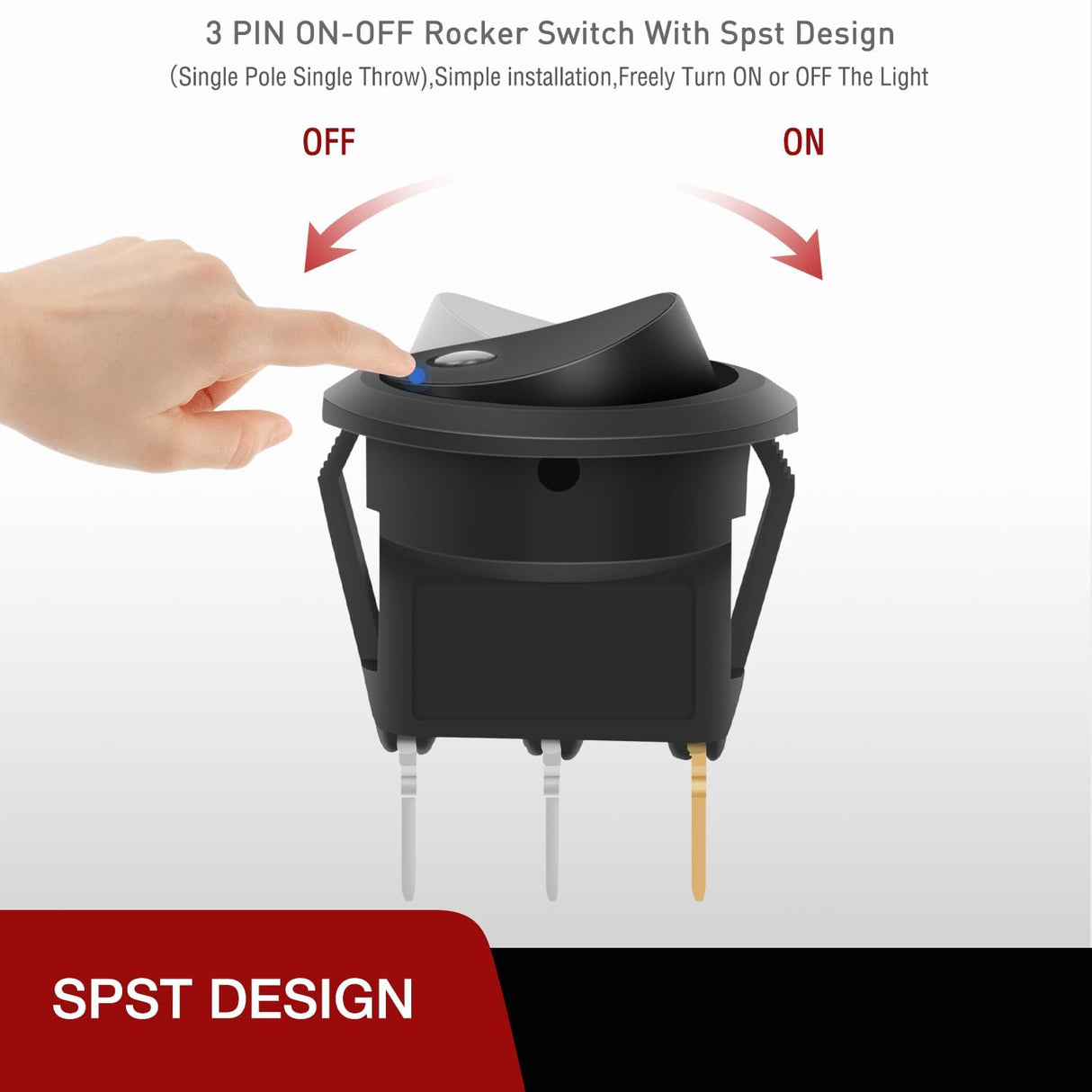 8PCS Round Rocker Switches 12V 24V 20A White LED Toggle swtiches SPST with 16AWG Presoldered Wires 3Pin 2Position for Car Truck Vehicle Boat Marine Rocker On Off Control