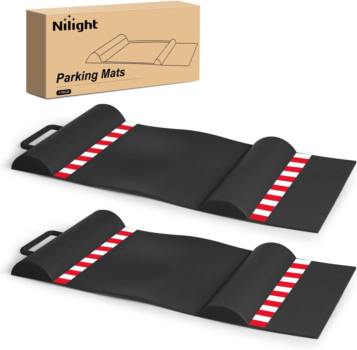 Garage Parking Mat, Durable Wheel Stop Pad Parking Aid with Reflective Strips for or Cars SUVs Trucks, 2-Pack