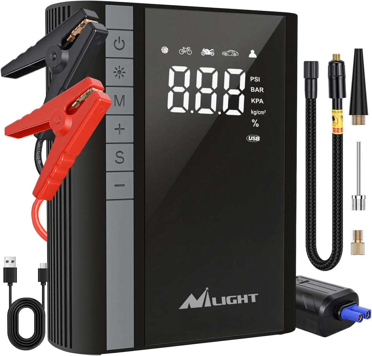 Jump Starter with Air Compressor 3500A 150PSI Portable Car Battery Booster 9.0 Gas & 8.0L Diesel with Auto-Shutoff Digital Tire Inflator 12V Battery Power Supply w/Large LCD Display