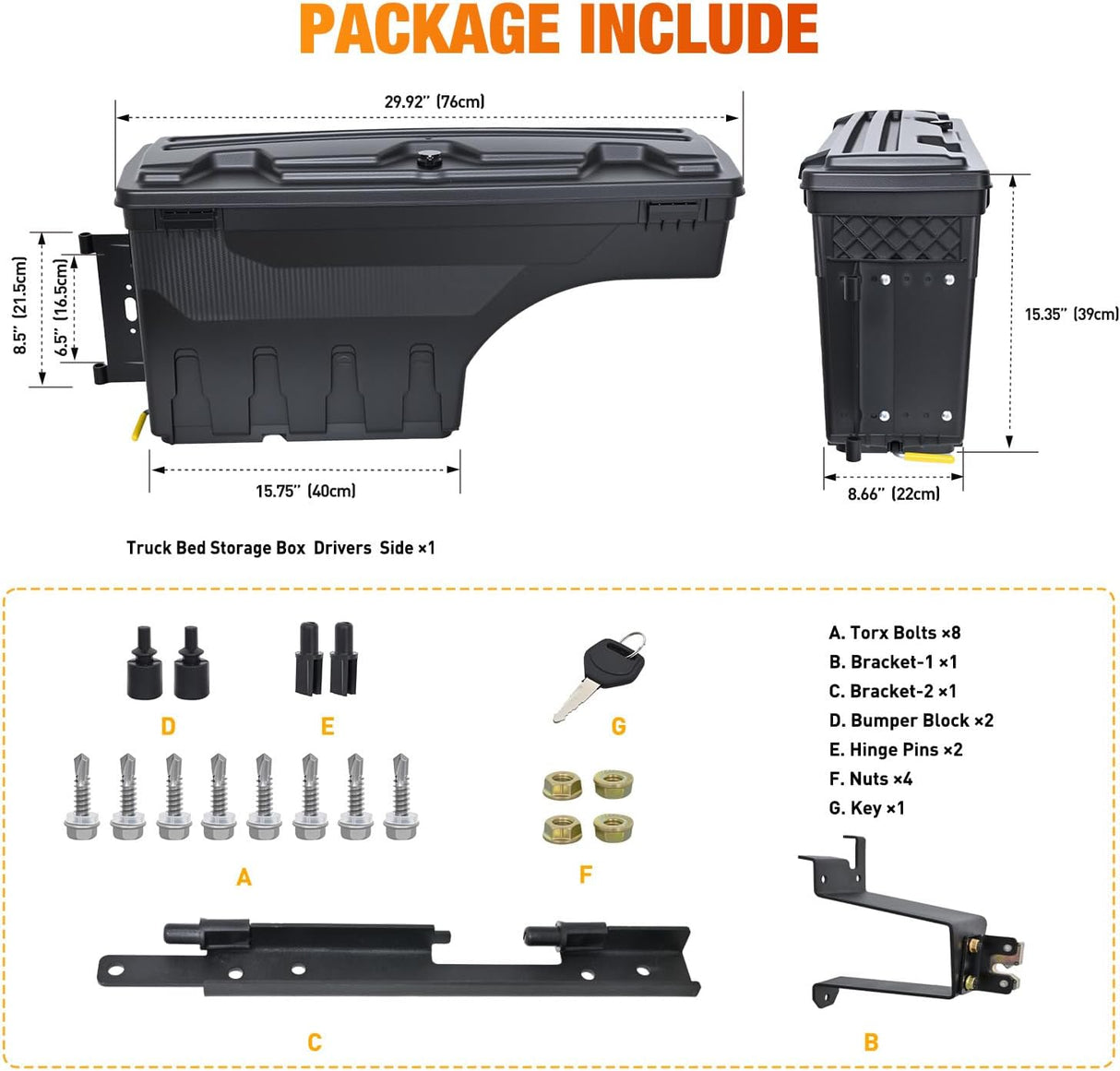 Truck Bed Tool Box Left Drivers Side Truck Tool Box Fit for Chevrolet Silverado 1500 GMC Sierra 1500 2019 2020 ABS Swing Case Truck Bed Storage Box w Lockable Lid Waterproof Wheel Well Toolbox