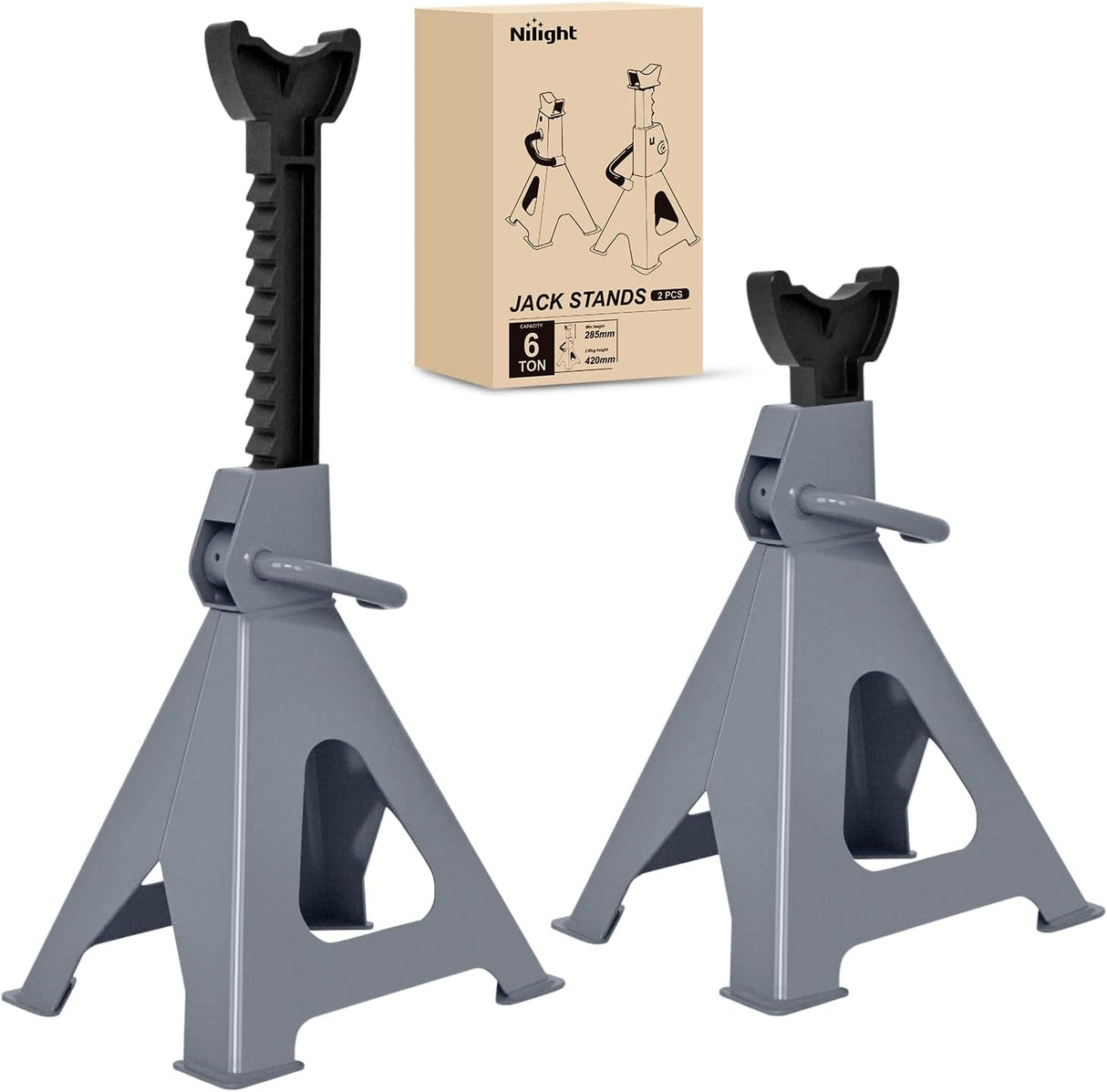 Jack Stands, 6 Ton (12,000 lbs) Capacity Heavy Duty Steel Car Lifting Stand, Adjustable Height 15.35 Inch to 23.22 Inch, 1 Pair