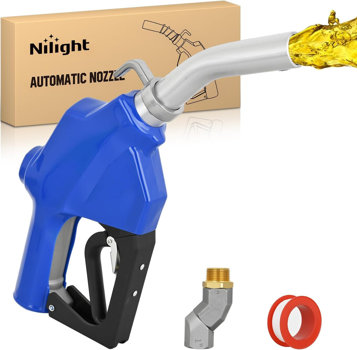 1 Inch NPT Fuel Nozzle with Fuel Hose Swivel, High Flow Auto Shut Off Gas Pump Transfer Refilling Nozzle with Adjustable Speed Padlock for Gasoline, Kerosene, Diesel