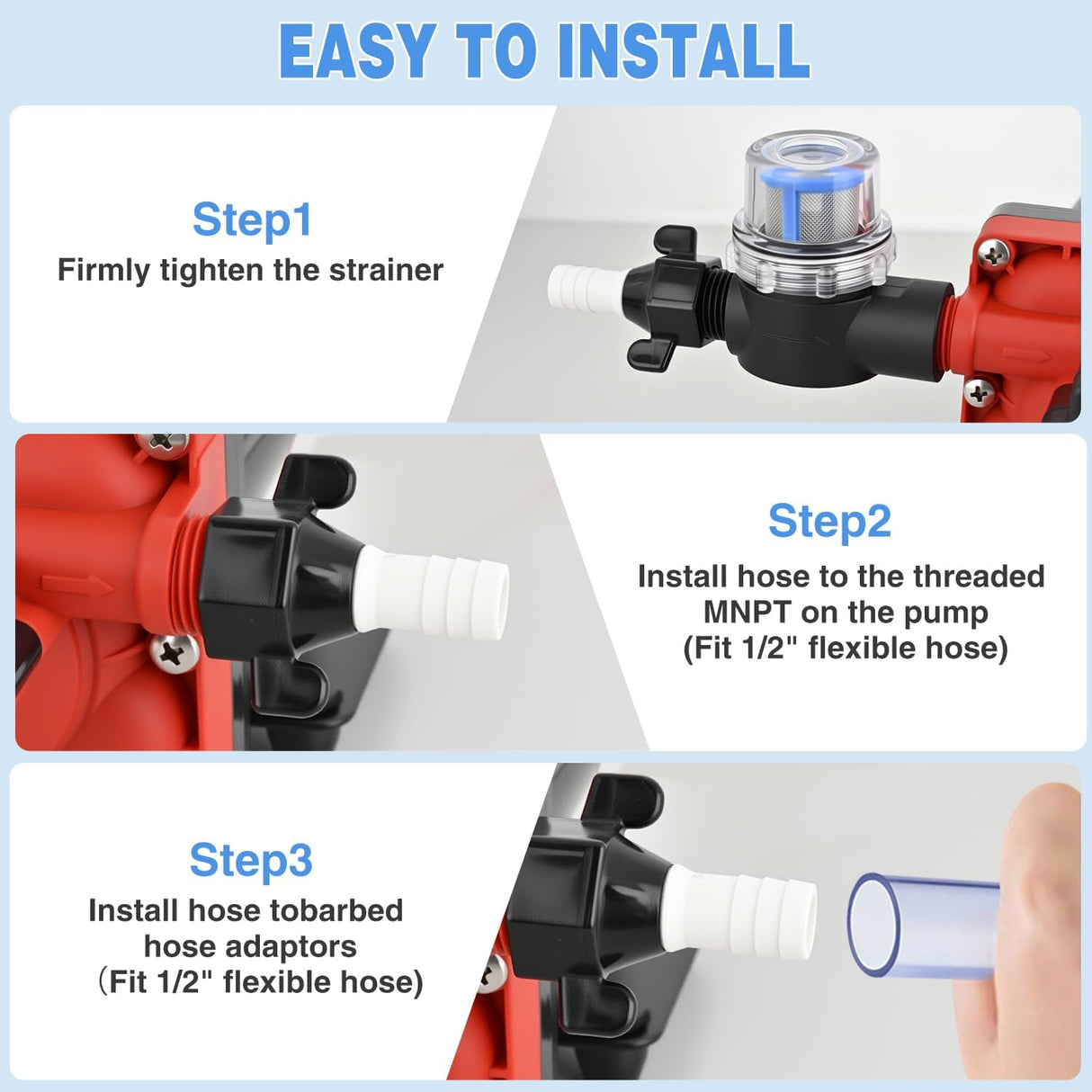 RV Water Pump 12v Diaphragm Pump 6.0 GPM 70 PSI with Pressure Switch & Strainer 12 Volt DC Heavy Duty Camper RV Pump Upgrade Self-Priming Low Noice for RV Marine Yacht Caravan Camper Trailer