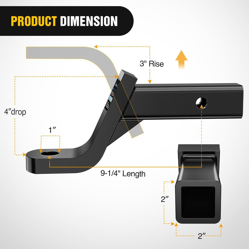Trailer Hitch Ball Mount with 5/8in Hitch Pin Clip Fits 2in Receiver Square 7500 lbs 4in Drop 3in Rise Nilight