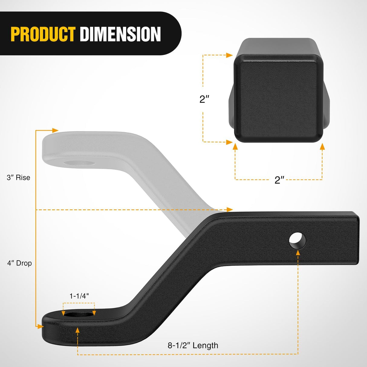 Forged Trailer Hitch Mount Fits 2 Inch Receiver Square 5/8 Inch Hitch Pin Clip 17000 lbs 4 Inch Drop, 1-1/4 Inch Hole, Gloss Black Powder Coat