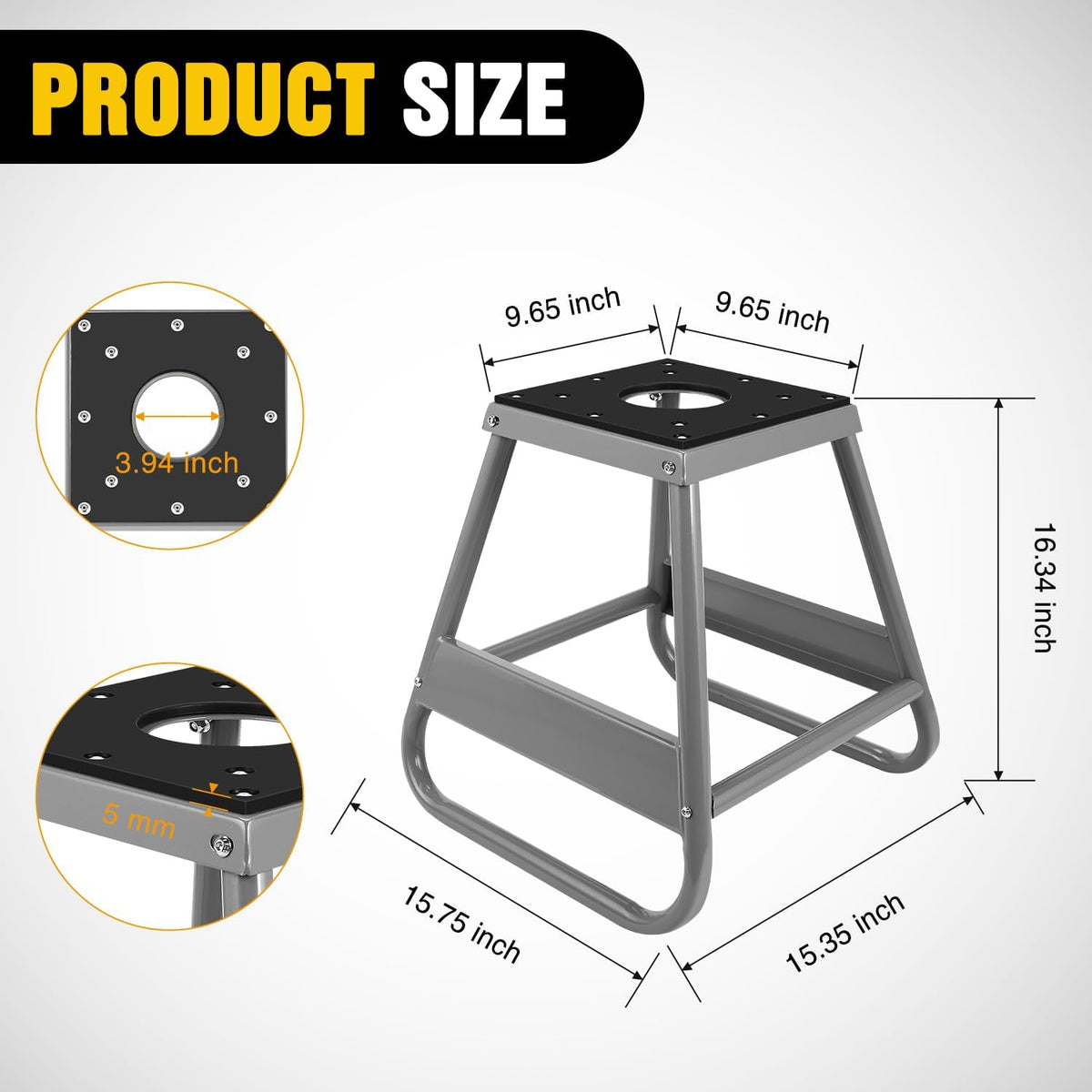 Universal Dirtbike Pit Stand Non-Slip Rubber Top Off-Road Steel Heavy Duty Moto Removable Maintenance Motocross Stand Hoist Lift Jack 1000LBS Capacity Silver