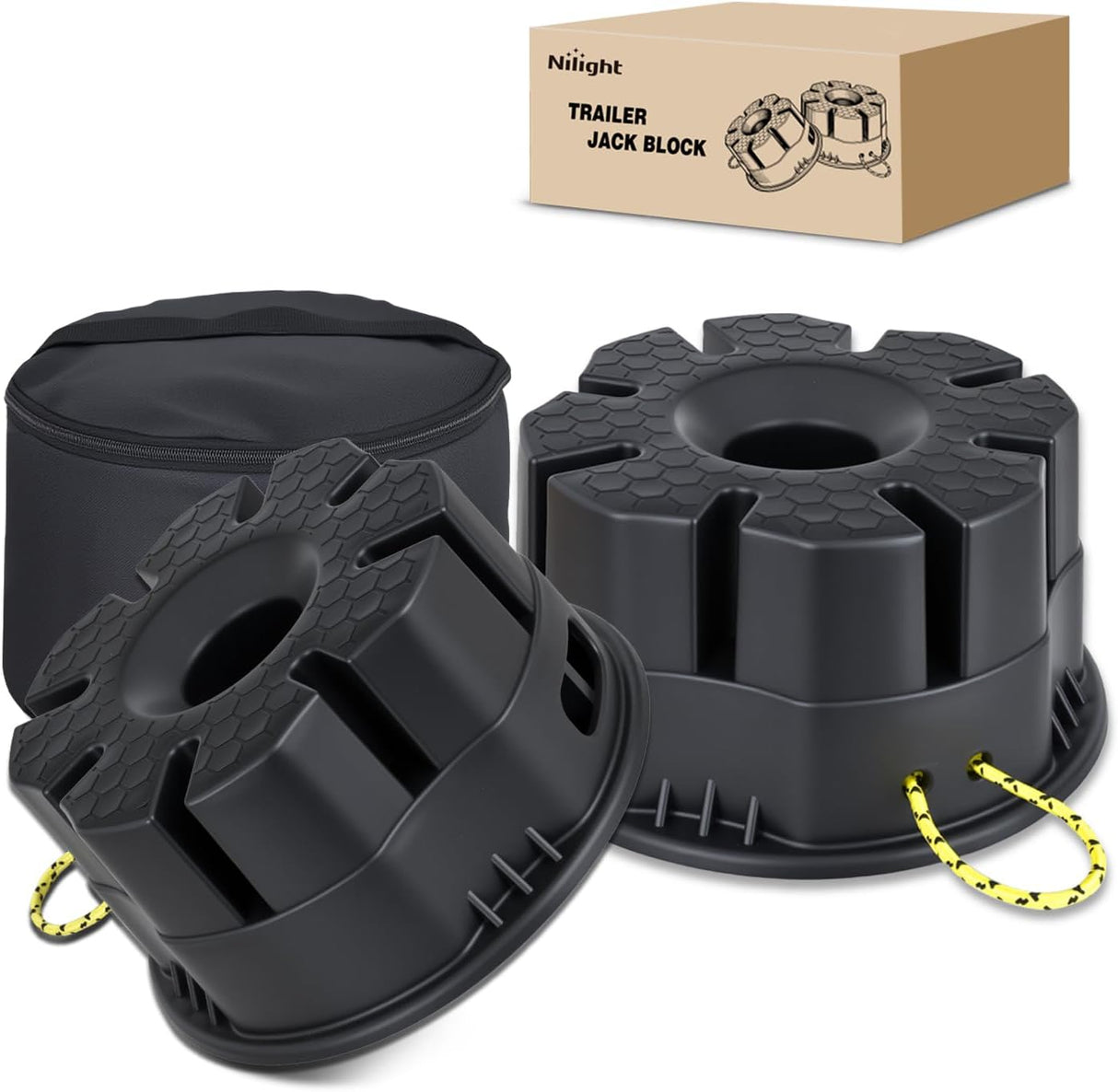 Trailer Jack Block, 6 Inch RV Camper Stabilizer Blocks for Travel Trailer with Bag, Heavy Duty RV Leveling Block with 40000lbs Capacity Universal for Tongue Jack Post Foot 5th Wheels Black 2 Pack
