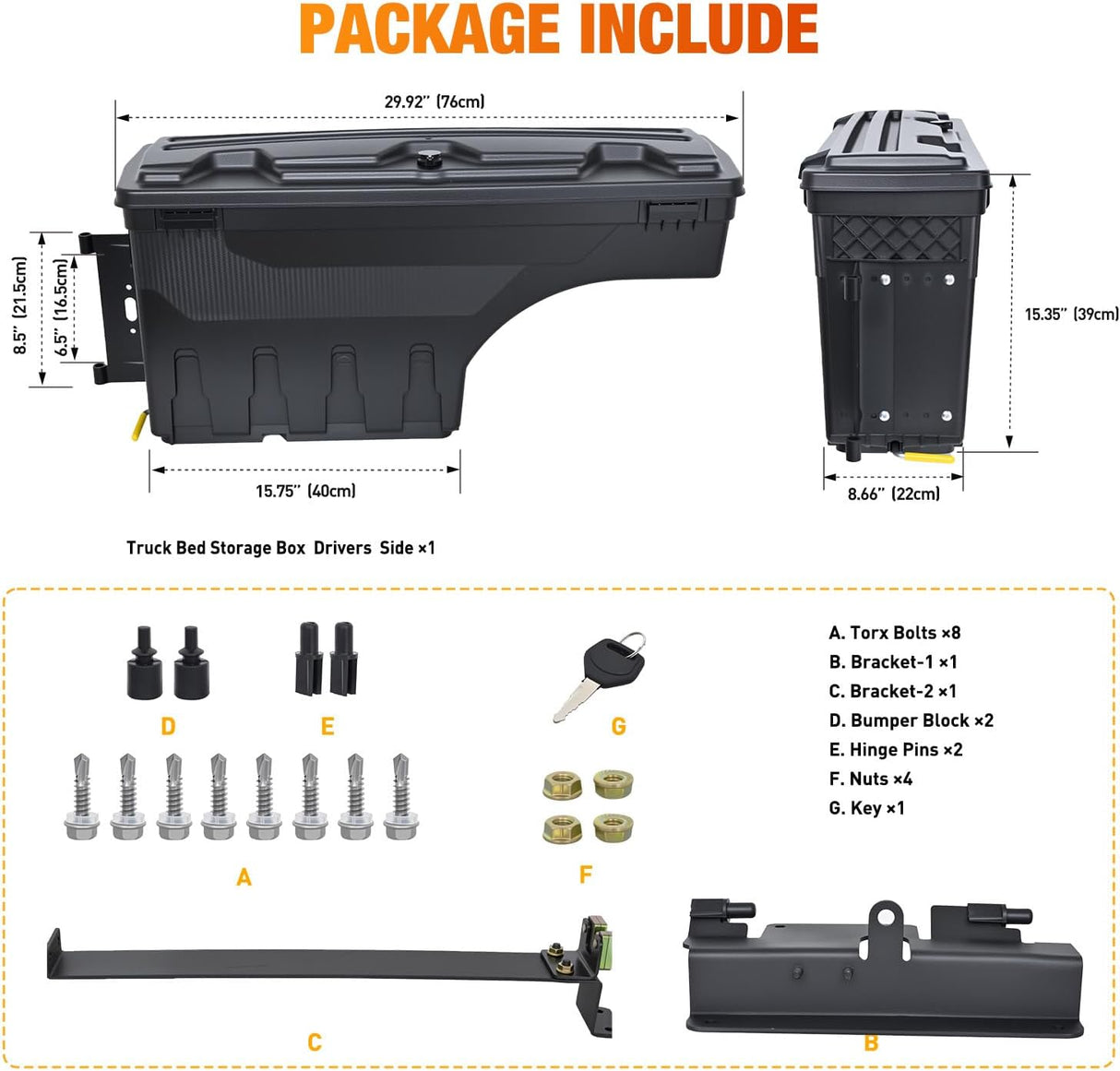 Truck Bed Tool Box Left Driver Side Truck Toolbox Fit for Chevrolet Silverado GMC Sierra 1500 2500 3500 2007-2018 Swing Case Truck Bed Storage Box w Lockable Lid Waterproof Wheel Well Toolbox