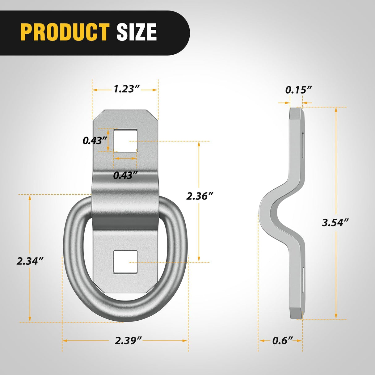 3/8 inch D-Rings Heavy Duty Truck Tie Down Anchors Silver Nilight