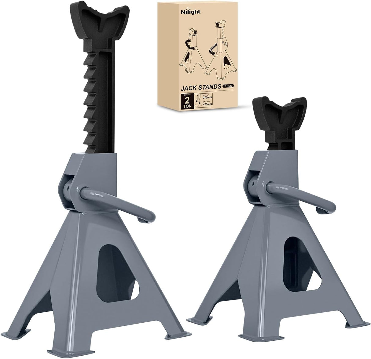 Jack Stands, 2 Ton (4,400 lbs) Capacity Heavy Duty Steel Car Lifting Stand, Adjustable Height 10.6 Inch to 16.2 Inch, 1 Pair