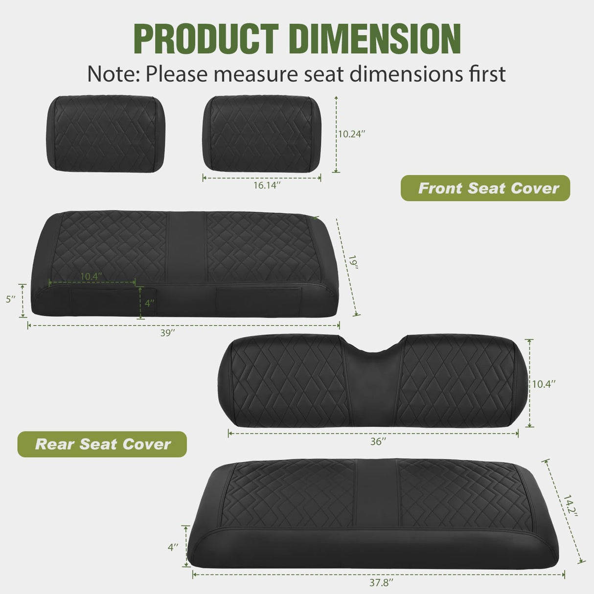 Golf Cart Seat Covers 2PCS Black Leather Club Car DS | Waterproof Leather No Staple Design All Season Protection Sun Scratch Resistant Cover Fits 1982-2000 Club Car DS
