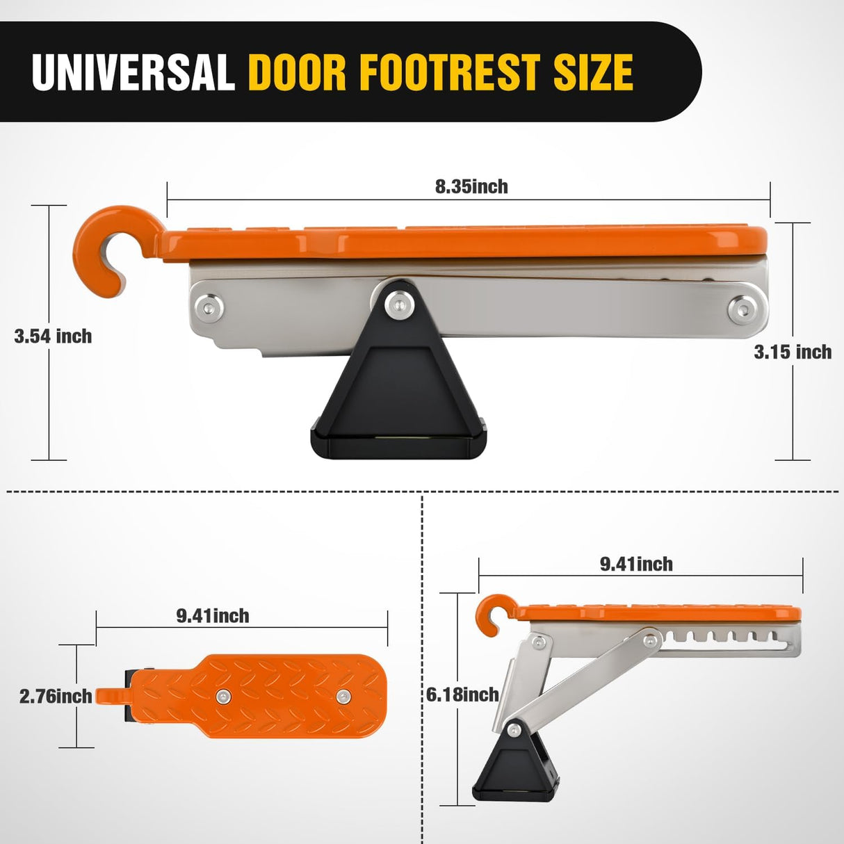 Car Door Step Universal Aluminum Latch Step for Car Roof Access Portable Folding Car Door Latch Hook Step Multi-Adjustable Both Feet Stand Pedal Max Load 500 Lbs for Truck Suv Vehicles, Orange