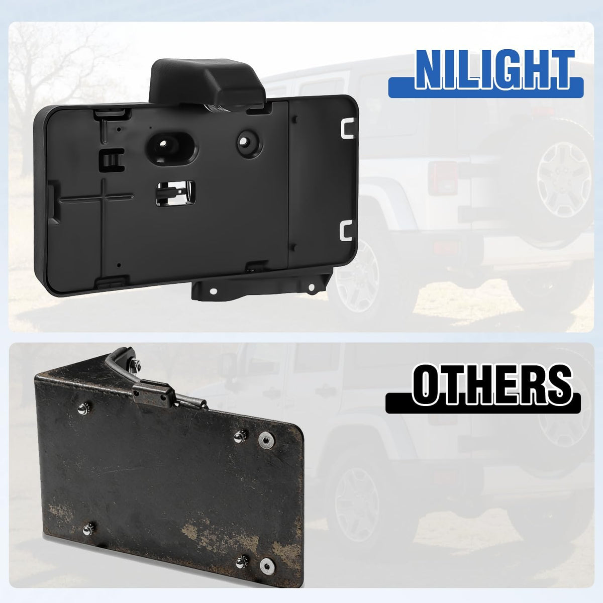 Rear License Plate Holder with Light for 2007-2018 Jeep Wrangler JK JKU Sahara Rubicon X Sport & Unlimited,Plastic License Plate Mounting Black