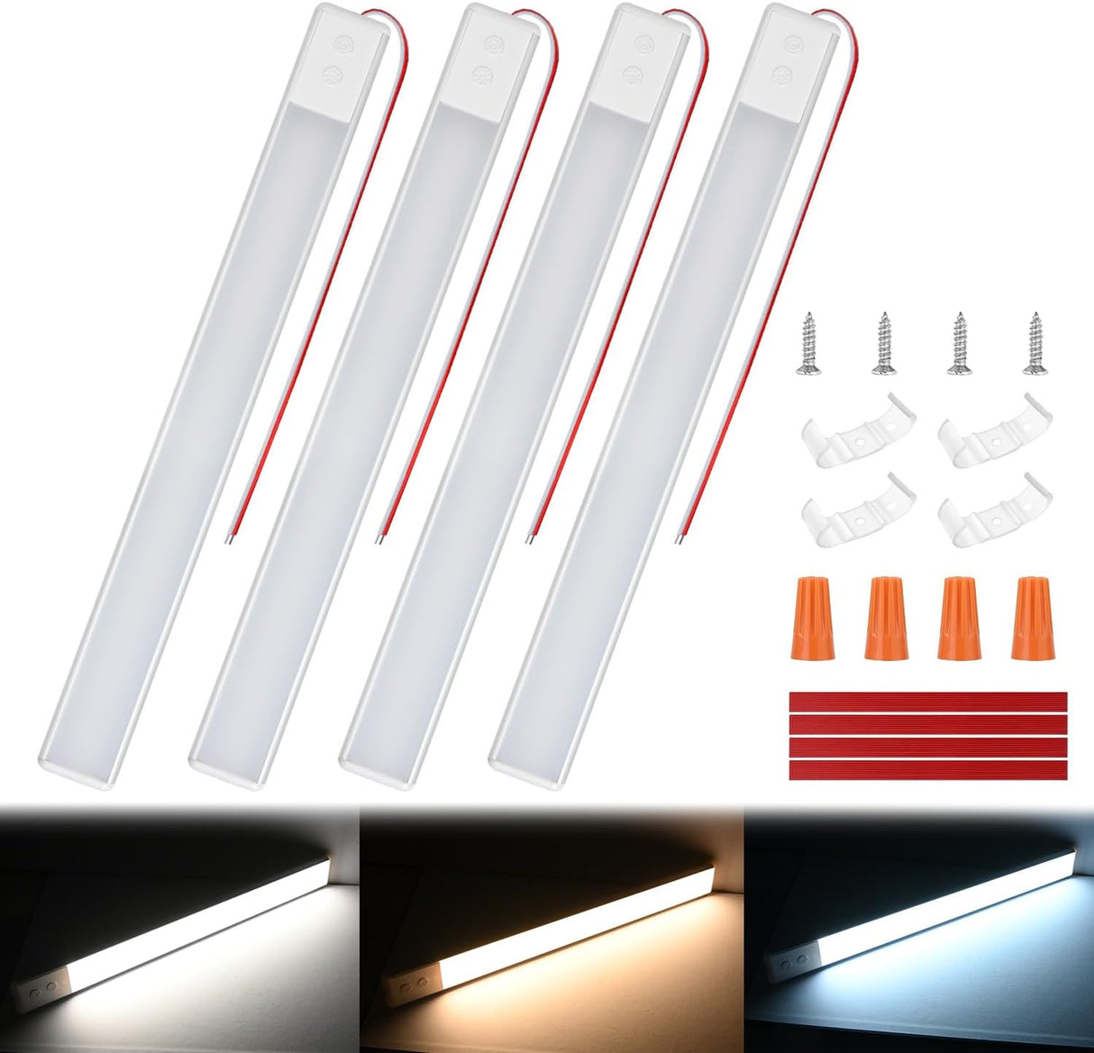LED Interior Light Bar 4PCS 16.5 Inch Dimmable Strip Lights | Three Color Dimmable Lighting with Memory Function 168 LEDs and 12V to 30V Compatibility for RV Enclosed Cargo Trailer Boat