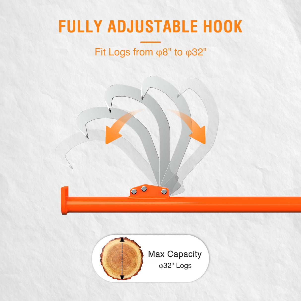 60 Inch Cant Hook for Log Roller Logging Tools with Adjustable Steel Cant Hooks & Rubber Grip Heavy Duty Timberjack Log Lifter Mover for Rolling, Raising, Turning Logs up to 32 Inch Diameter, Orange