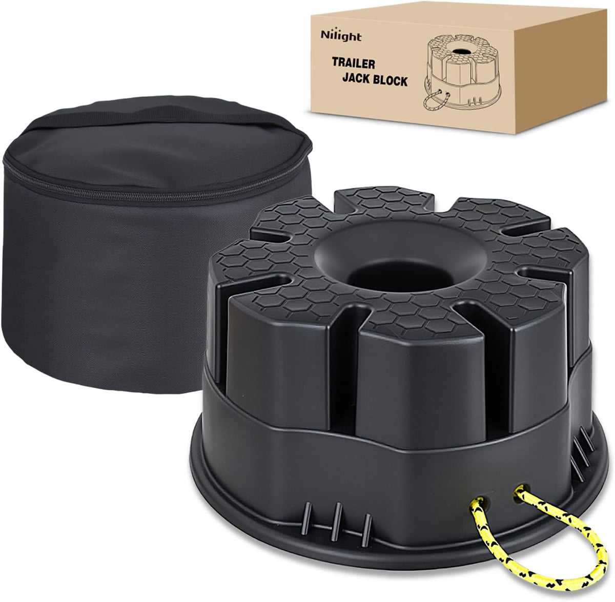 Trailer Jack Block, 6 Inch RV Camper Stabilizer Blocks for Travel Trailer with Bag, Heavy Duty RV Leveling Block with 40000lbs Capacity Universal for Tongue Jack Post Foot 5th Wheels Black 1 Pack