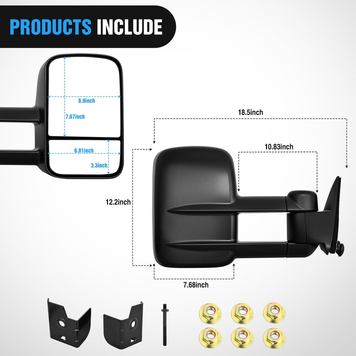 Towing Mirrors Manual Adjusted Flat Convex Glass Telescoping Folding Compatible With 1988-1998 Chevy Silverado GMC Sierra C/K 1500 2500 3500 Tahoe Suburban Yukon