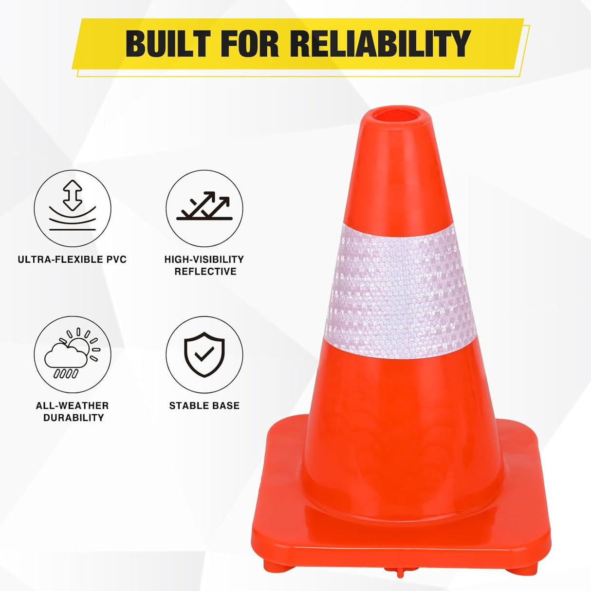 12 inch Traffic Safety Cones, 8 Pack Durable PVC Orange Cones with Reflective Collars for Road Safety, Parking, Construction Work, Sports Training