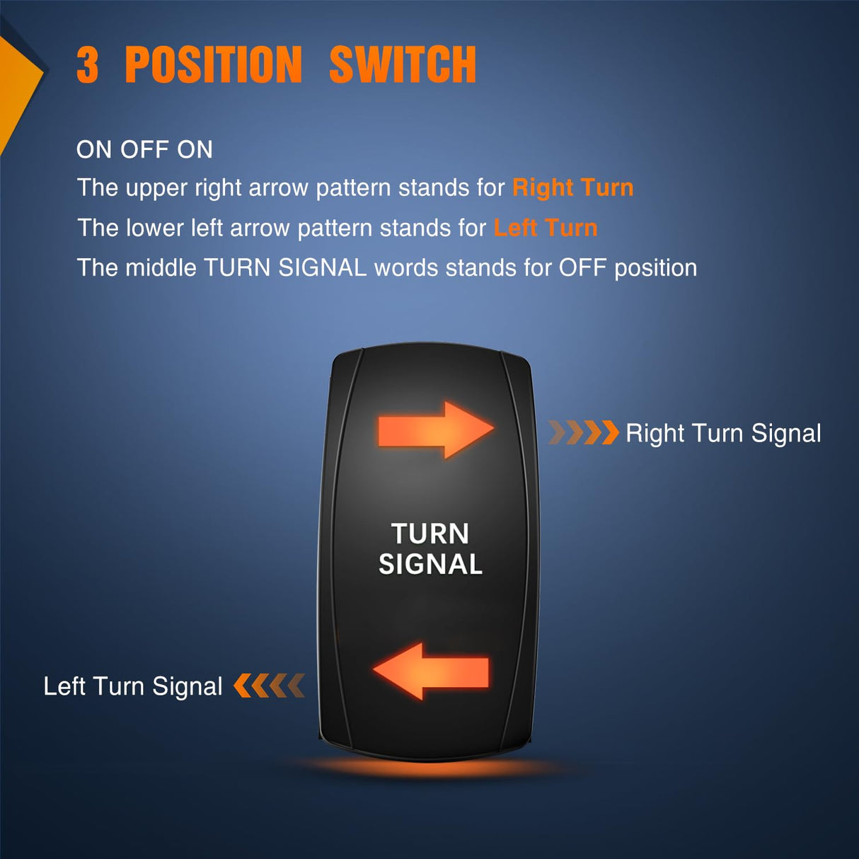 Turn Signal Switch Amber 4Pin ON Off ON Rocker Switch Laser Etched SPDT Toggle Switches 12V 20A 24V 10A Jumper Wires for Cars RVs Boats Campers Trailers