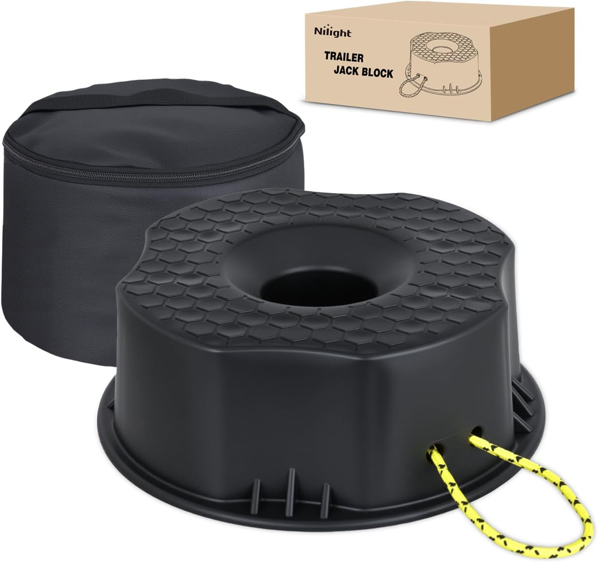 Trailer Jack Block, RV Camper Stabilizer Blocks for Travel Trailer with Bag, Heavy Duty RV Leveling Block with 10000lbs Capacity Universal Fit for Tongue Jack Post Foot 5th Wheels Black 1 Pack