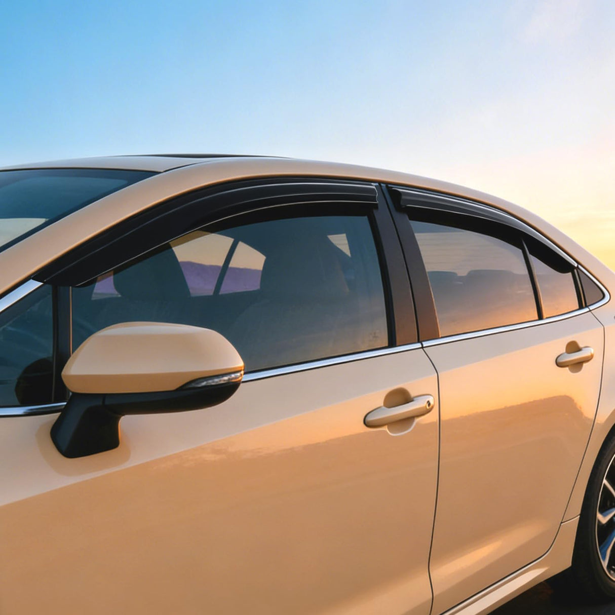 Tape-On Window Visors for Toyota Corolla Sedan 2019-2025 | Outside Mount Rain Guards Vent Visors Window Deflectors, Fresh Air Ventilation Rain & Sun Protection Smoke Tint, 4PCS
