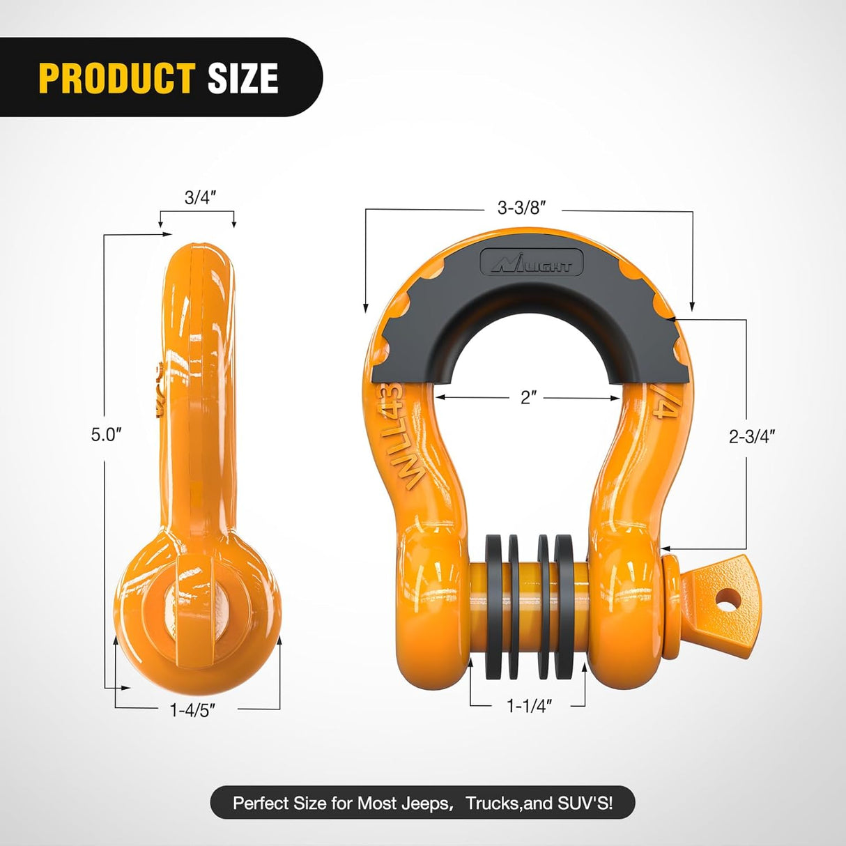 2 Pack 3/4 Inch D-Ring Shackle with 7/8 Inch Screw Pin 41,887lbs Break Strength, Heavy Duty Off Road Recovery Shackle with Isolators Washers for Use with Tow Strap, Winch, Off-Road Jeep Truck Vehicle