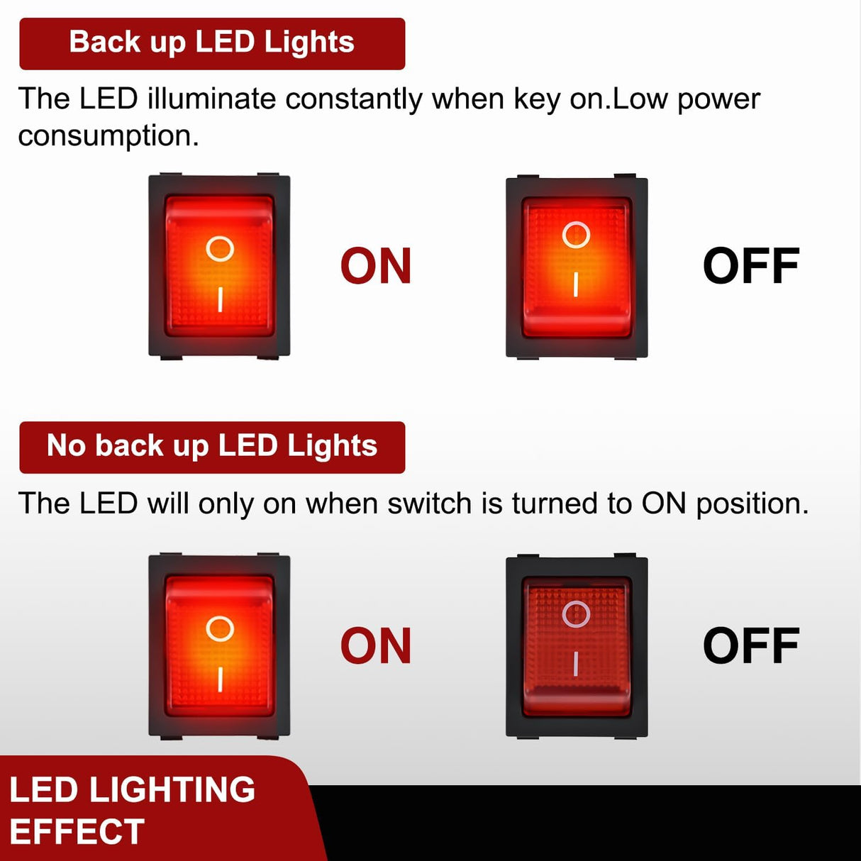 12V 24V Rocker Switches Red LED Lighted 4 Pin 2 Position ON Off Toggle Switch 5PCS KCD4 DPST for Car Automotive Truck Boat Marine Off-Road Vehicle
