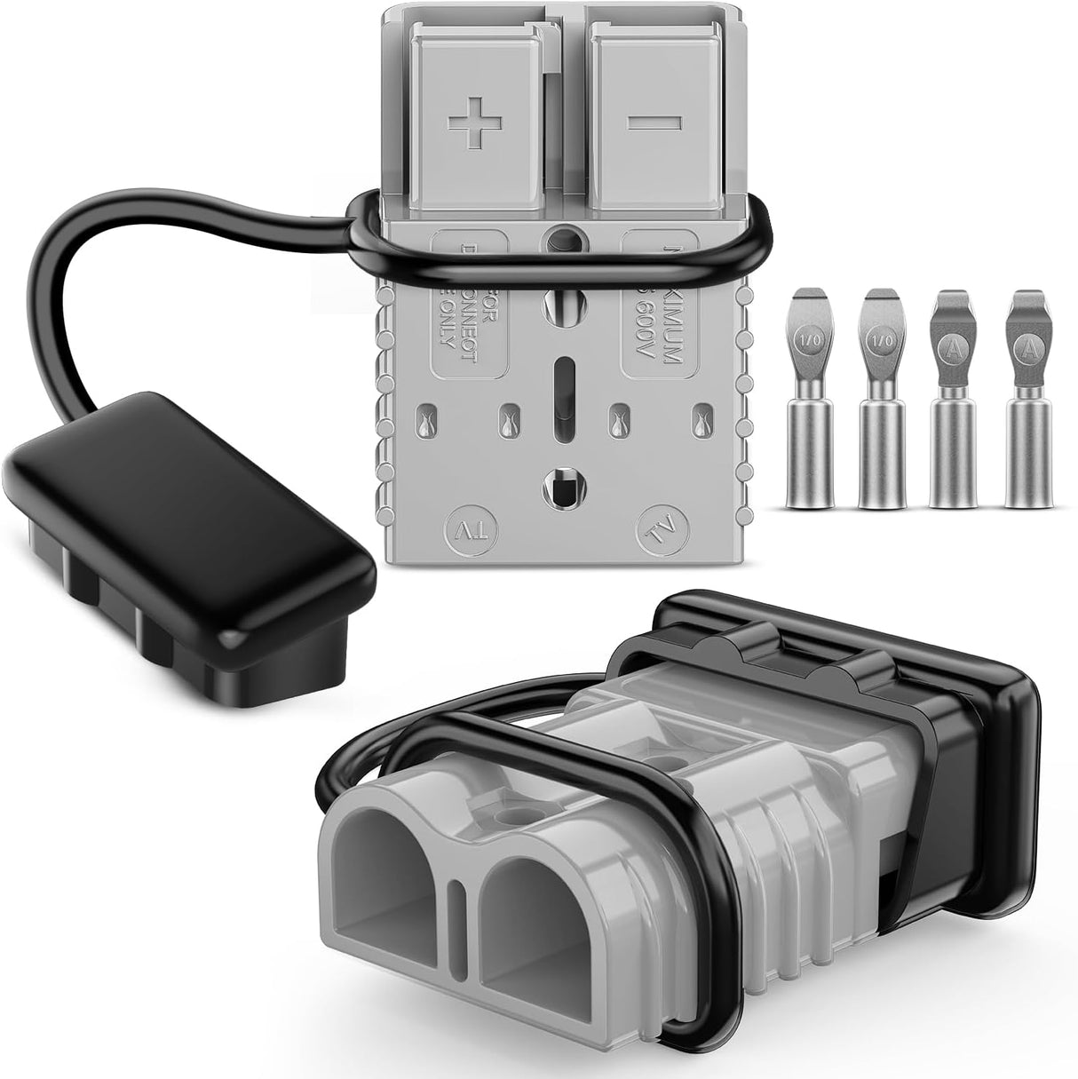 Anderson Connector 175AMP 1/0AWG Anderson Plug 12V-36V Battery Quick Connect/Disconnect Wire Harness Plugs Connectors Kit for 1/0 Gauge Cables Car ATV Trailer Towing Winch Motor, 2 Pack Grey