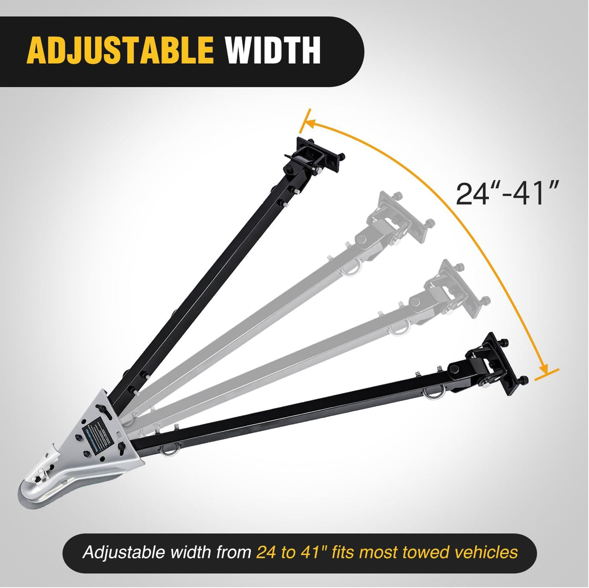Tow Bar with Safety Chains, Coupler Fits 2-Inch Hitch Ball, 5500 lbs Towing Capacity, 41-in Opening Width, Bumper-Mounted Universal Towing Bar for RV, Car, Trailer, Truck, Alloy Steel