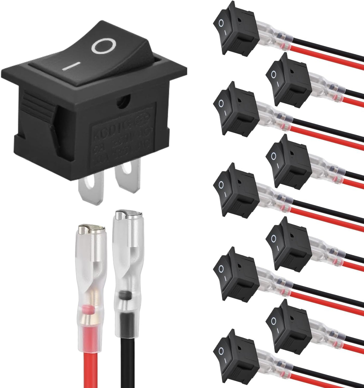 10PCS Mini ON/Off Rocker Switch 2 Pin SPST 12V 20A 125V 10A Toggle Switch Kit with 20PCS Wires KCD1 T125 for Car Truck Boat Marine Off-Road RV Household Appliance