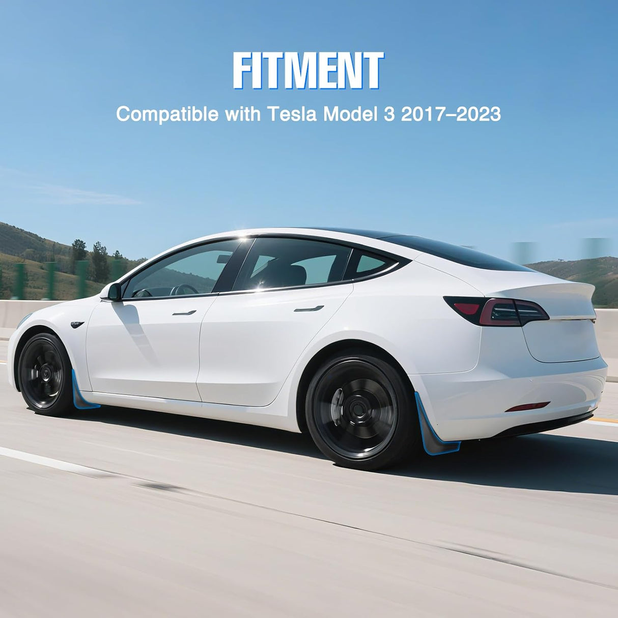 Mud Flaps for Tesla Model 3 2017 2018 2019 2020 2021 2022 2023, No Drilling Precision Fit Exterior Accessories Heavy-Duty Splash Guards Protection, Front & Rear Set