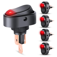 5Pcs 12V 30A Round Toggle LED Switch with Red LED Indicator