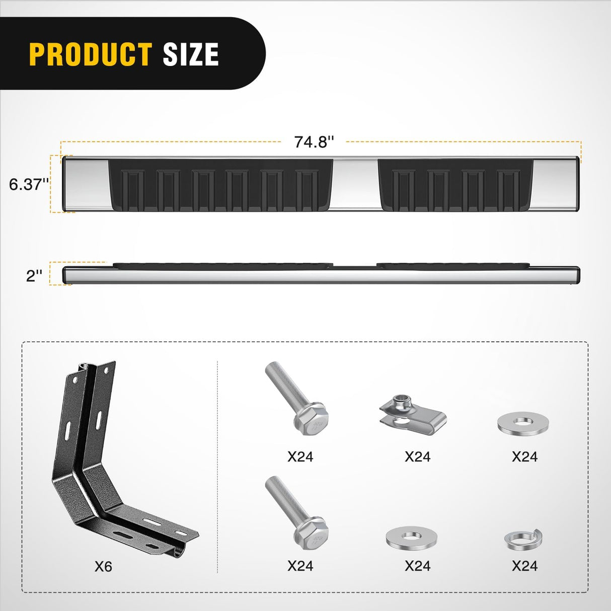 Running Boards for 1999-2016 Ford F250 F350 Super Duty/Extended Cab 2 Full-Size Door & 2 Half-Size Door 6 Inch Side Step Nerf Bars Stainless Steel