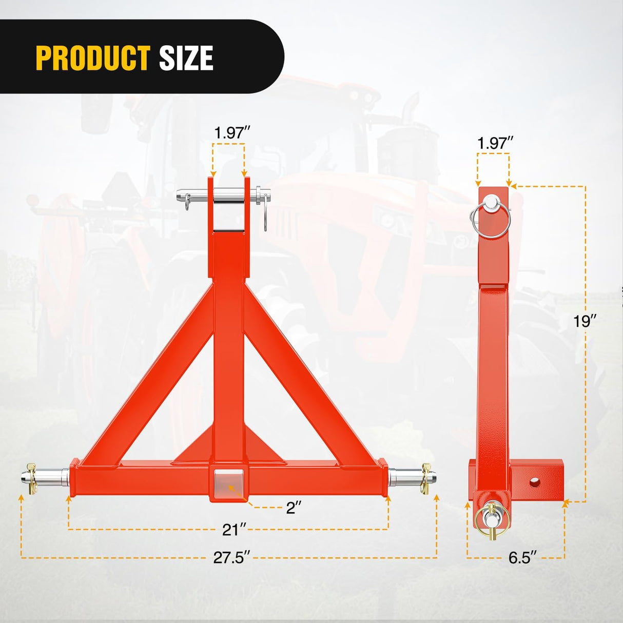 3 Point 2 Inch Trailer Hitch Receiver Category 1 Heavy Duty Tractor Drawbar Adapter Compatible with Kubota Bx John Deere Nortrac Kioti Yanmar Cat Orange
