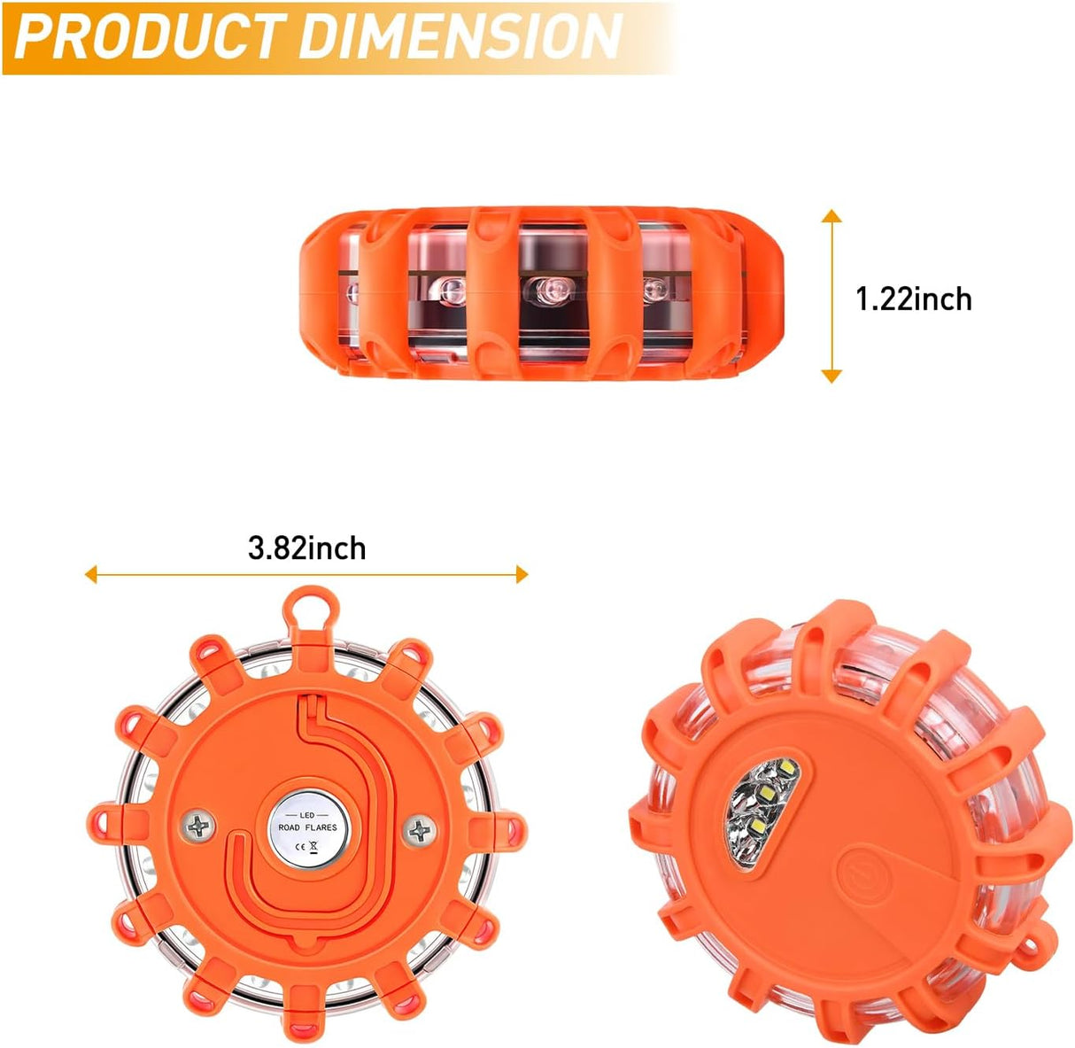 LED Road Flares Emergency Lights 6 Pack,9 Flash Models Roadside Safety Flashing Warning Light with Magnetic Base & Hook,Storage Bag(Batteries Not Included)