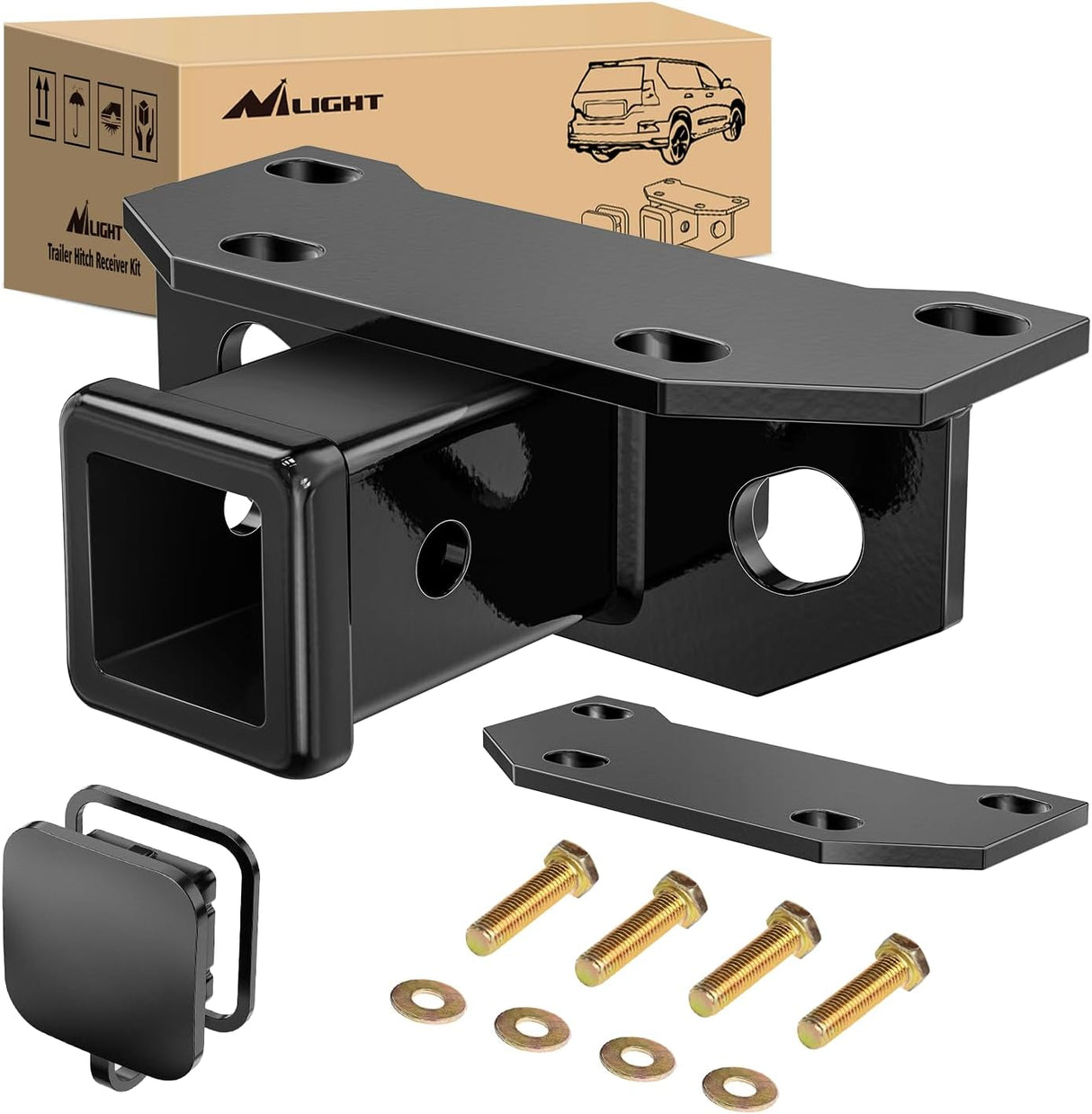 2 Inch Rear Trailer Hitch Receiver Kit for 2010 2011 2012 2013 2014 2015 2016 2017 2018 2019 2020 2021 2022 2023 2024 Lexus GX460 with Rubber Stopper and Adjustment Plate